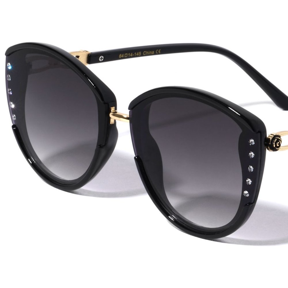 Rhinestone Cat Eye Rose Temple Sunglasses